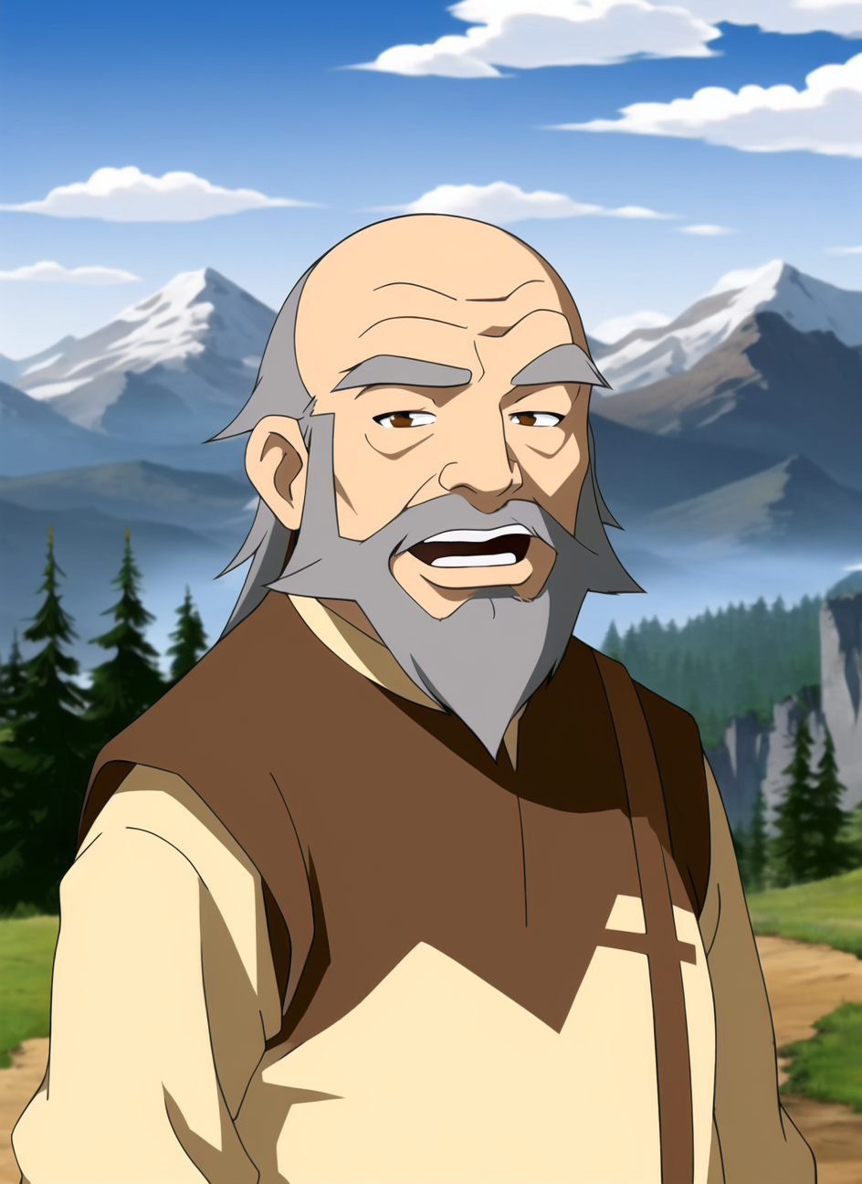 3978528376-1043240756-the last airbender  1boy, male focus, solo, day, sky, facial hair, beard, grey hair, cloud, open mouth, mountain, outdoors, uppe.png
